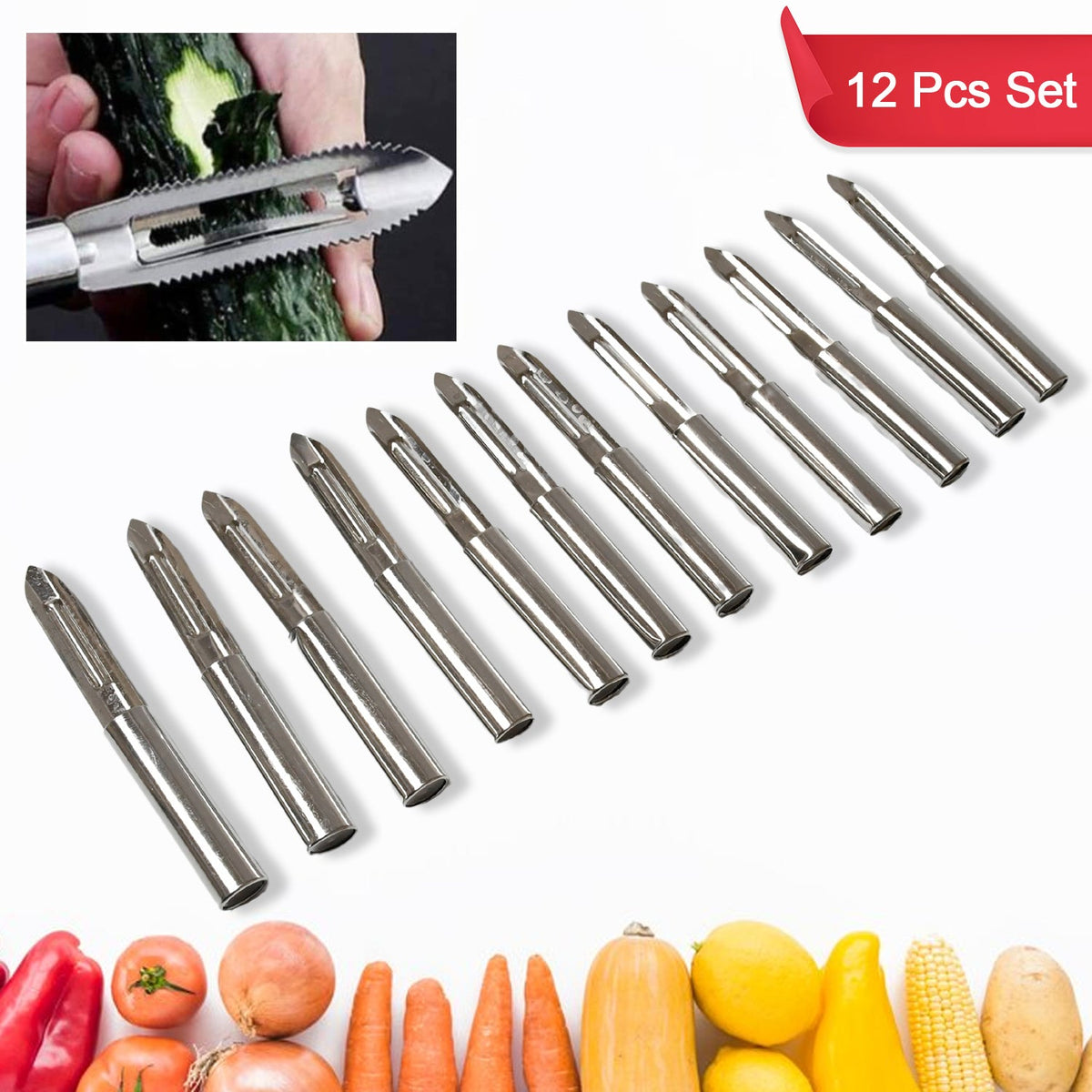 5639 Multi-Purpose Stainless Steel Peeler With Handle For Vegetables, Potato Peeler, Carrot, grated, Suitable for Peeling and shredding Fruit and Vegetables Kitchen Accessories, Piller (12 Pcs Set) 