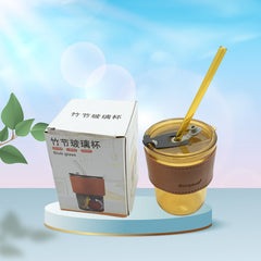 5887 Home Glass Coffee Mug/Tea Cup with Glass Straw and Leakproof Lid  Travel Friendly Cups with Heatproof Sleeves