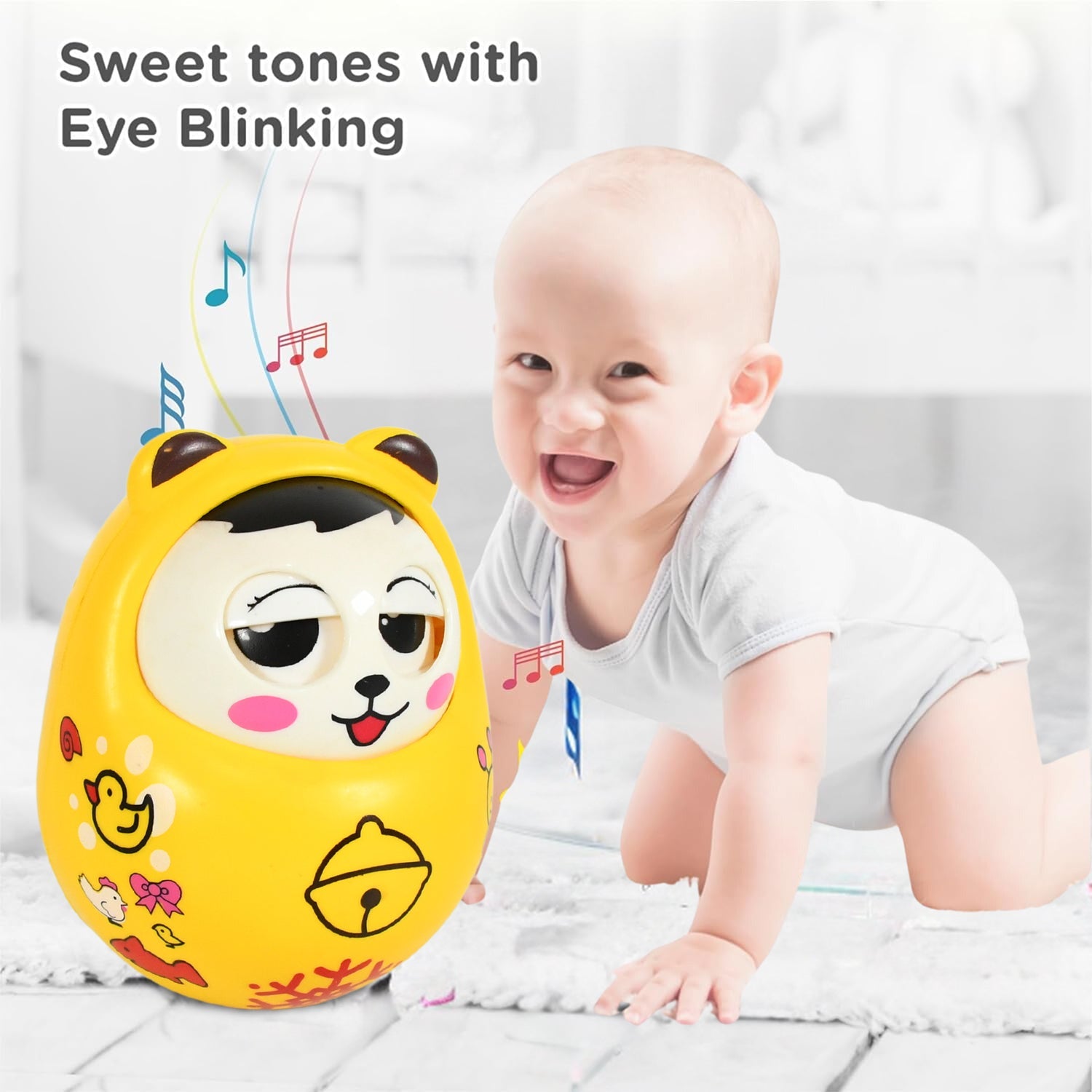 1935 Musical Roly Poly Toys for Baby | Push and Shake Wobbling Toy with Music | Tumbler Doll Toy for Babies | Sound Balancing Doll Toys for Baby Boys, Girls 8+ Months Multicolor (1 Pc)