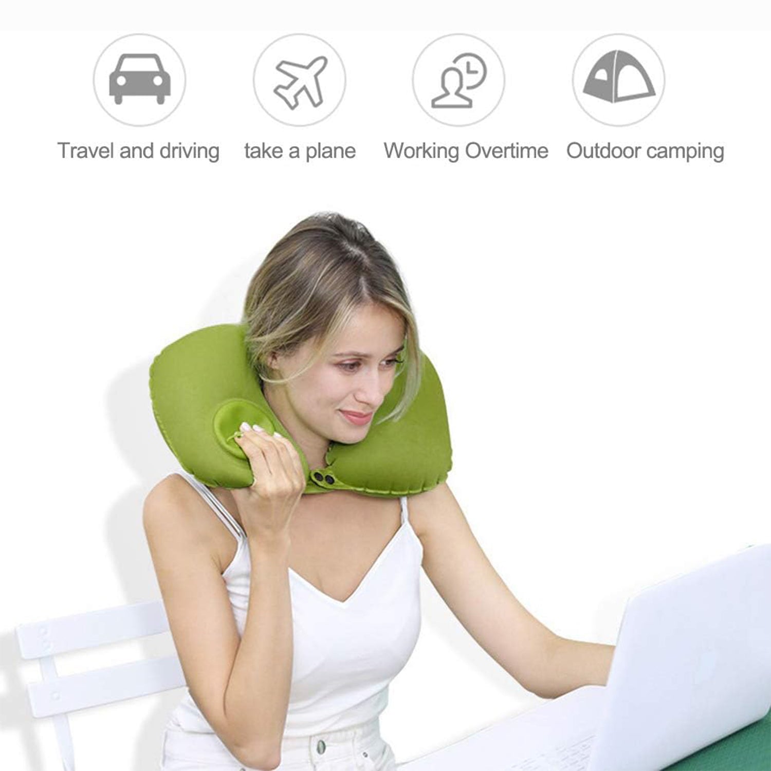 8540 Inflatable & Foldable, Pillow U Shape Air Cushion Travel Pillow, Travel Business Trip Neck Pillow for Long Trips, Ideal for Men & Women Portable, and Perfect for Backpacking, Car Camping, and Even Airplane Travel