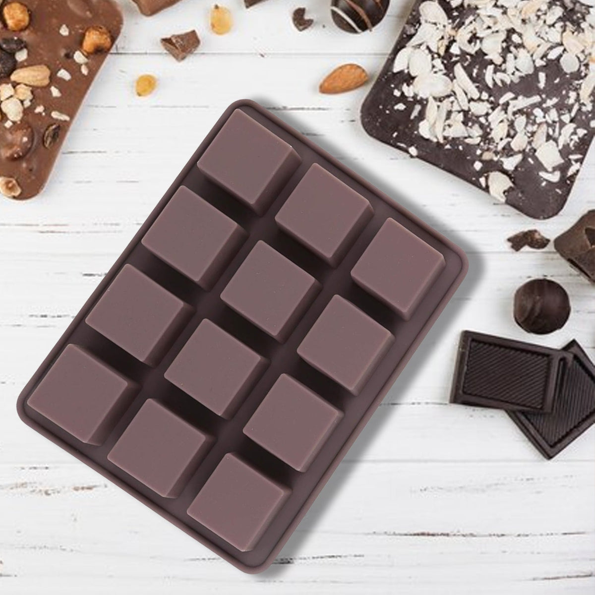 8185 Silicone Chocolate Mould 12 Cavity Square Shape Mould Candy Mold Baking Tools For Cake Chocolate, Food Grade Non-Stick Reusable, Baking Trays (1 pc)