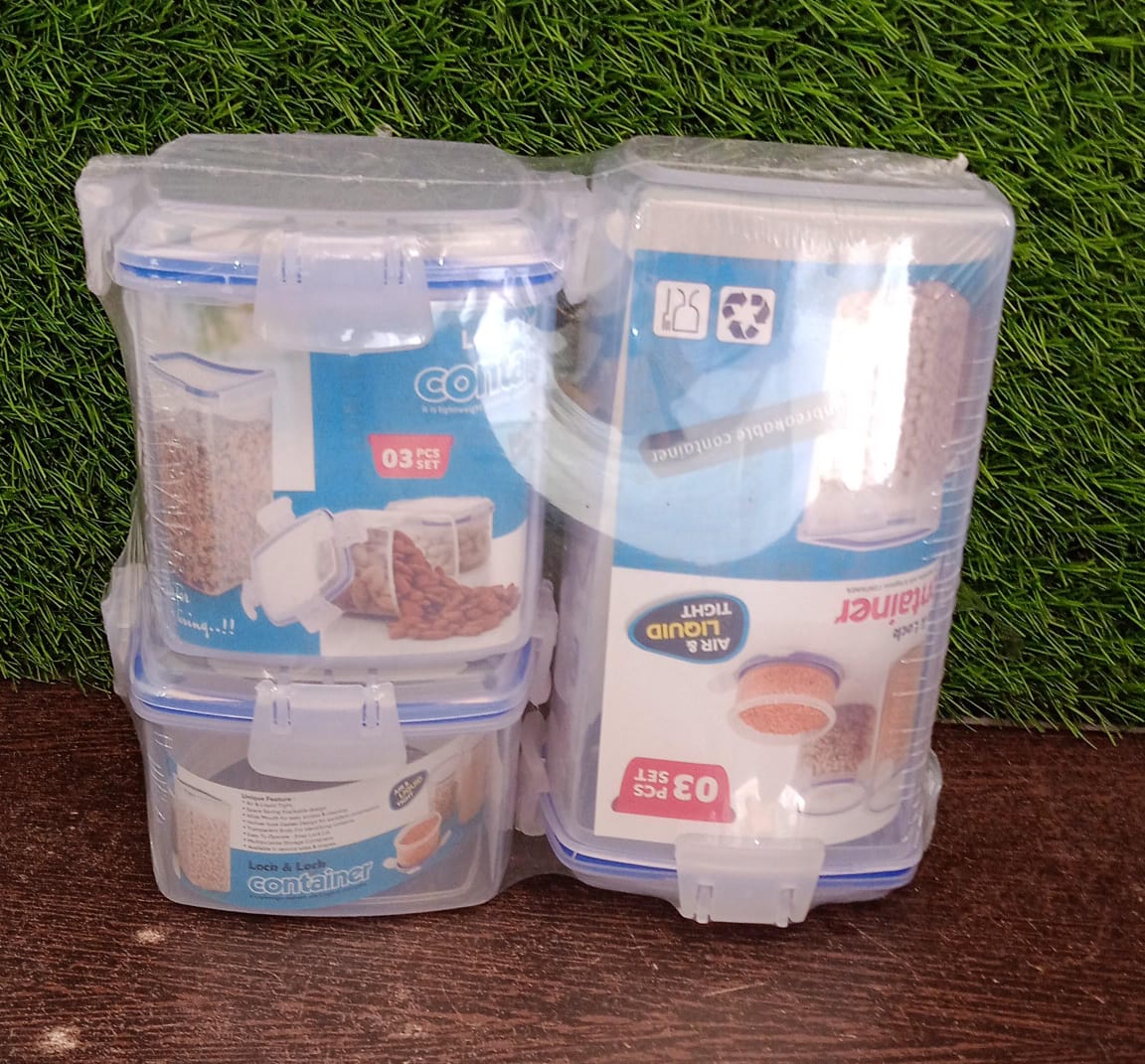 5827 Rectangle ABS Airtight Food Storage Containers with Leak Proof Locking Lid Storage container set of 3 Pc (Approx Capacity 500ml,1000ml,1500ml, Transparent)