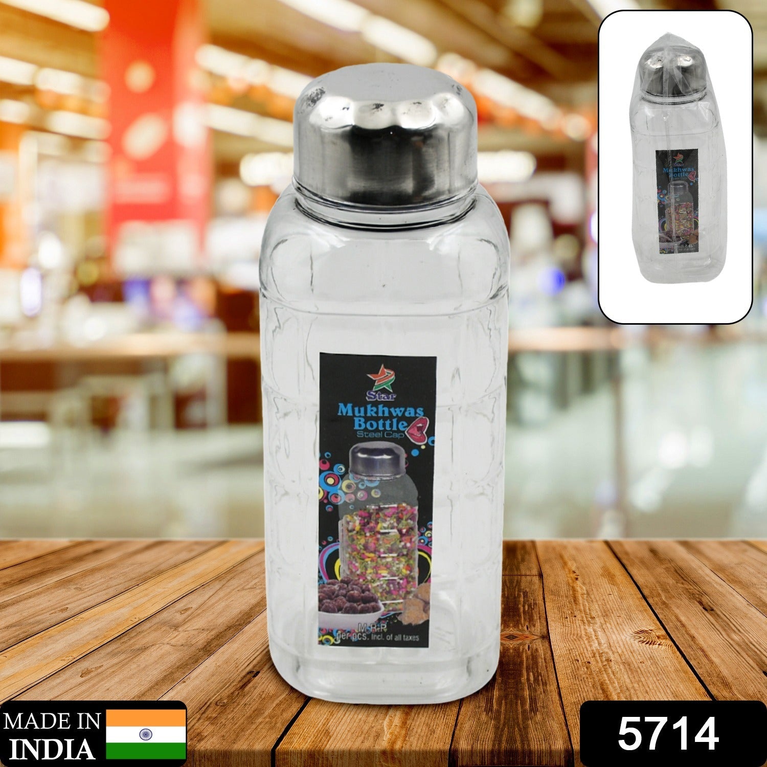 5714 Plastic Transparent Mukhwas Bottle With Steel Cap / Mouth Freshener / Dryfruits Multipurpose Air Tight and BPA Free Kitchen Storage Bottle (1 Pc)
