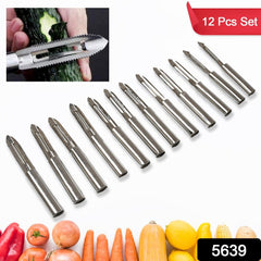 5639 Multi-Purpose Stainless Steel Peeler With Handle For Vegetables, Potato Peeler, Carrot, grated, Suitable for Peeling and shredding Fruit and Vegetables Kitchen Accessories, Piller (12 Pcs Set) 