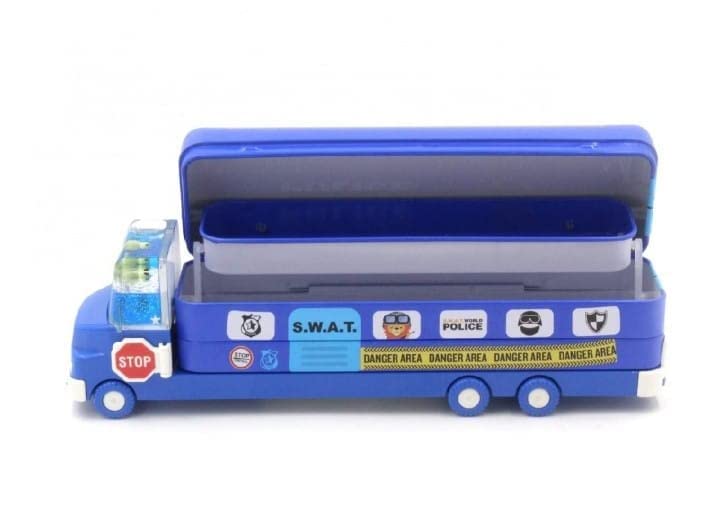 4568 Double Decker Magic Truck Compass Multi Level Metal Truck Compass Pencil Case with Movable Wheels & Sharpener (Mix Design)