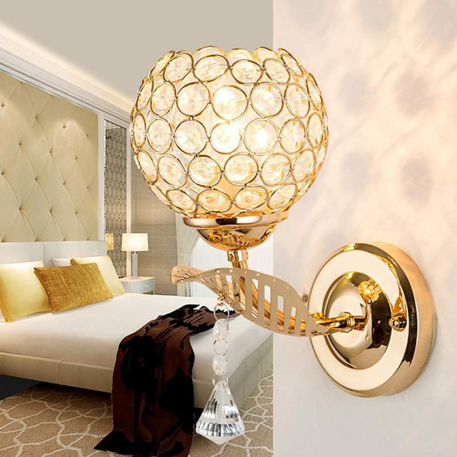 6830 Modern Style Crystal Wall Light Living Room Corridor Balcony Lamp Wall Sconce Crystal Light Compatible with Home Ligting, Wall Art Light Round Modern Bedside Wall Ligs Dining Room Hallway Lig Fixture with E27 Socket (Bulb NOT Included)