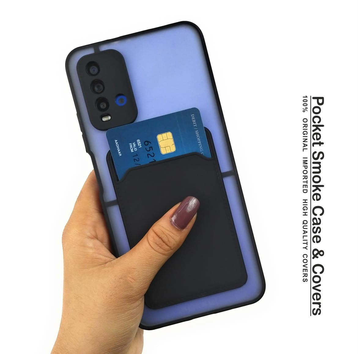 23701 Vivo's Card Holder Pocket Camera Protection Smoke Back Cover | Back Cover With Pocket | Man & Woman Cover/case | Dual Protection Case |  Unique Case