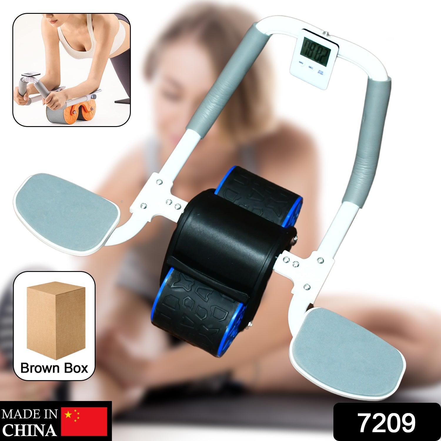 7209 Abdominal Roller Wheel, Automatic Rebound Sponge Handle, Double Wheel Abdominal Roller, Non-Slip Timer Function with Elbow Support for Exercises for Body Fitness Strength Training Home Gym