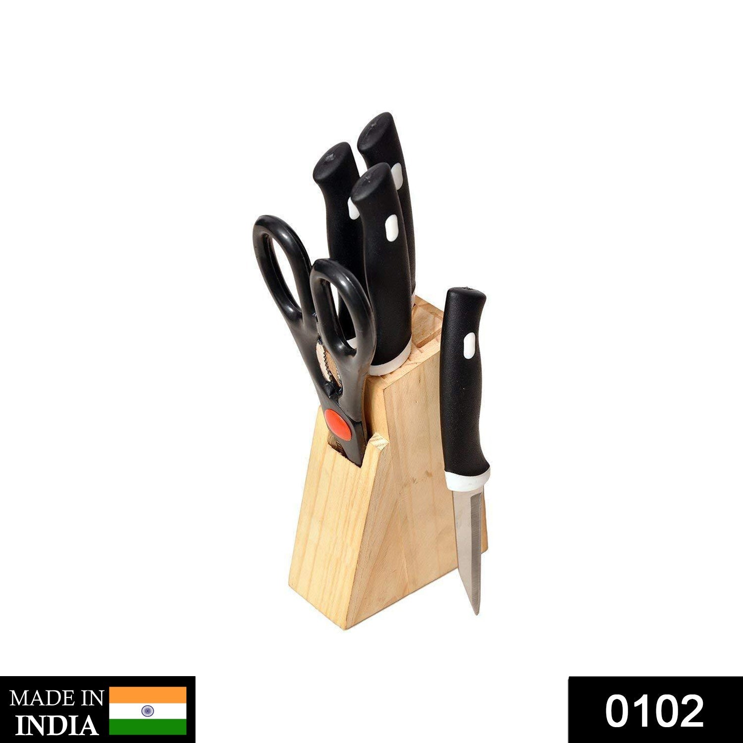 102 Kitchen Knife Set with Wooden Block and Scissors (5 pcs, Black) Your Brand