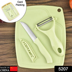 5207 Plastic Kitchen Peeler - Green & Classic Stainless Steel 3-Piece Knife Set Combo DeoDap