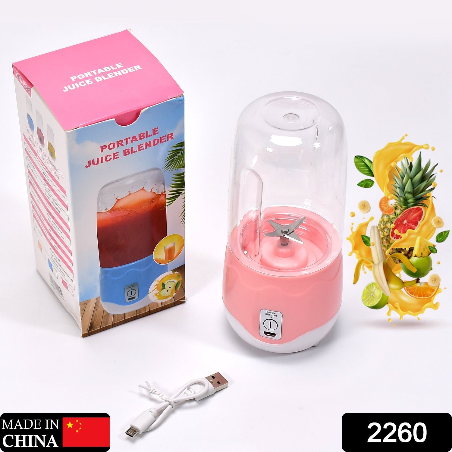 2260 Portable Blender, Personal Blender Juicer Cup, Mini Handheld Blender with 4 Blades, Mixer for Fruit Shakes and Smoothies, Portable Juicer (Multicolor) DeoDap