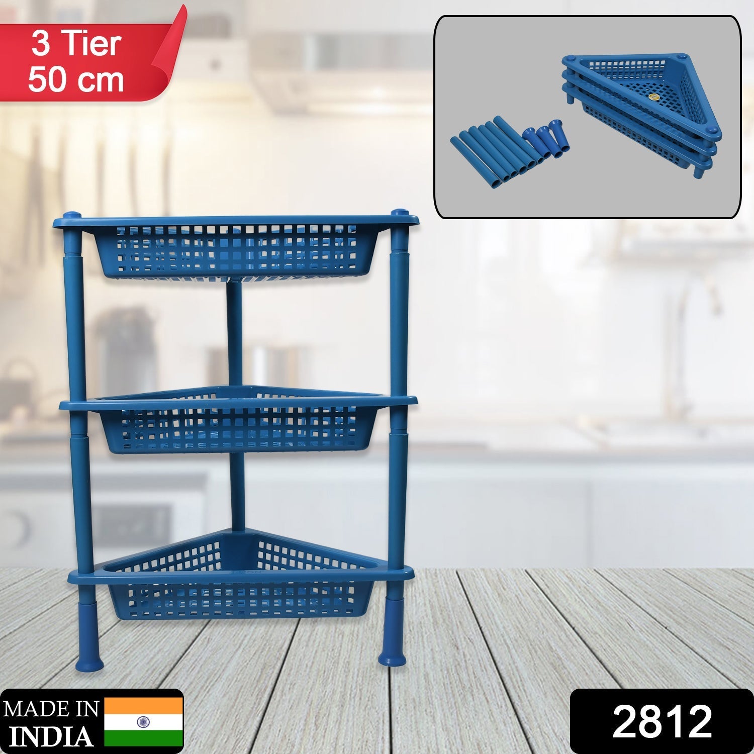 2812 Triangle Storage Plastic 3-Tier  Rack Shelf For Kitchen, Living Room, Bathroom, Office DeoDap