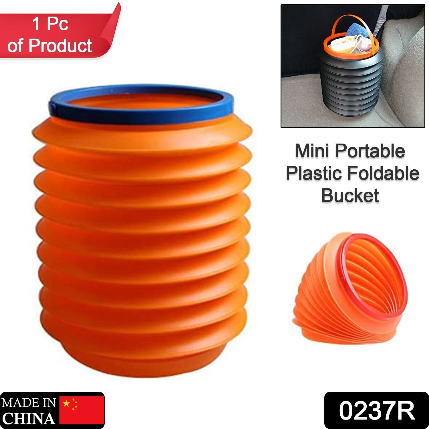 0237R  Foldable Storage Bucket , Water Container & Dustbin Multiuse Bucket For Home , Car & Kitchen Use Bucket DeoDap