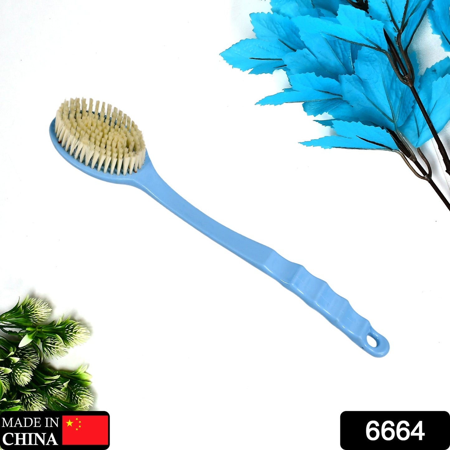 6664 Bath Brush with Bristles, Long Handle for Exfoliating Back, Body, and Feet, Bath and Shower DeoDap