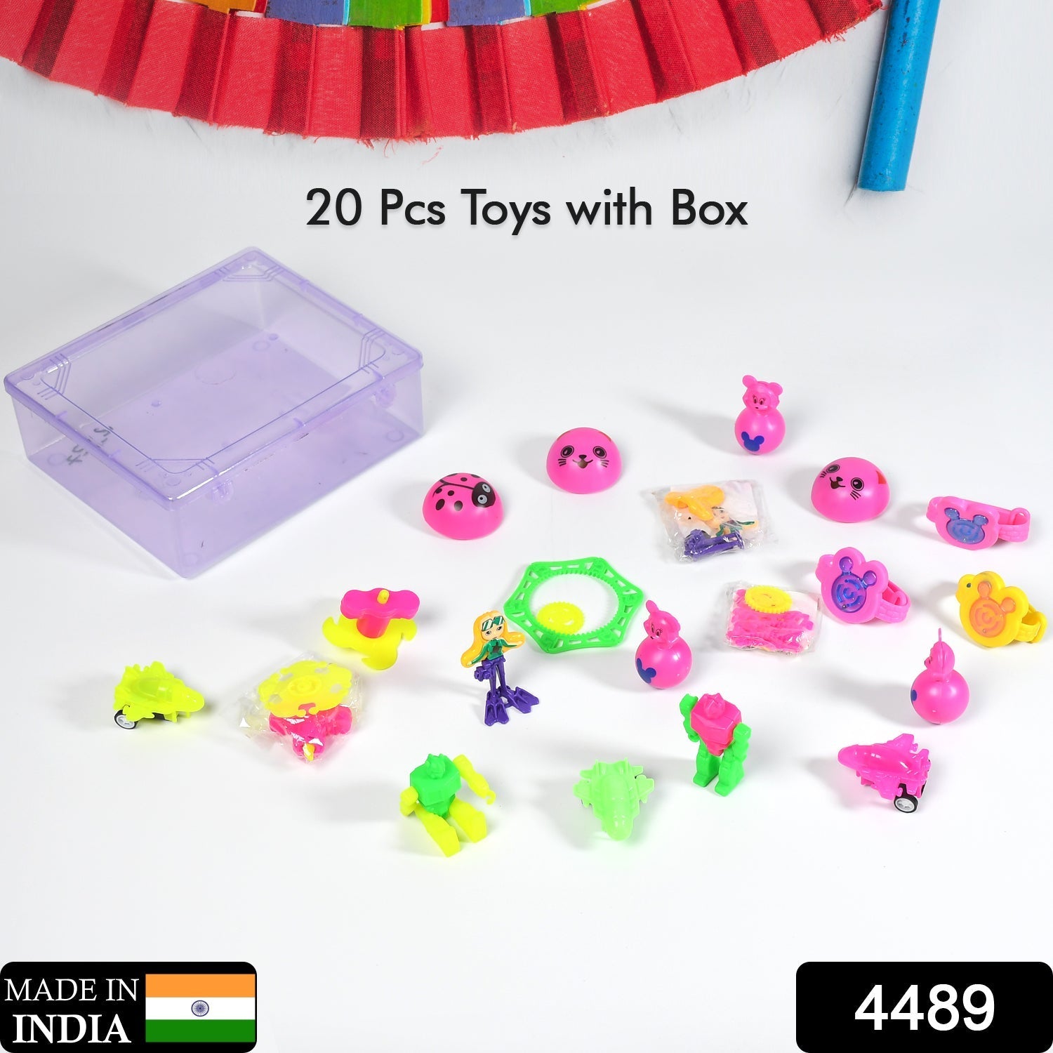 4489 20pc Mix All New Toy With Plastic Commander Container , Mix All Types Playing Toy For Kids DeoDap
