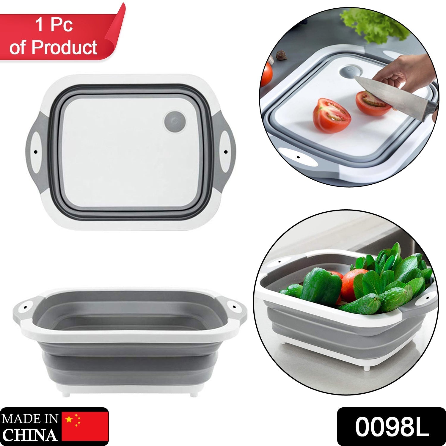 0098L COLLAPSIBLE CUTTING BOARD WITH DISH TUB BASKET For Kitchen Use ( 1 Pcs ) DeoDap