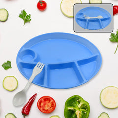 5577 Plastic Food Plates / Biodegradable 5 Compartment Plate With Spoon for Food Snacks / Nuts / Desserts Plates for Kids, Reusable Plates for Outdoor, Camping, BPA-free (1 Pc)