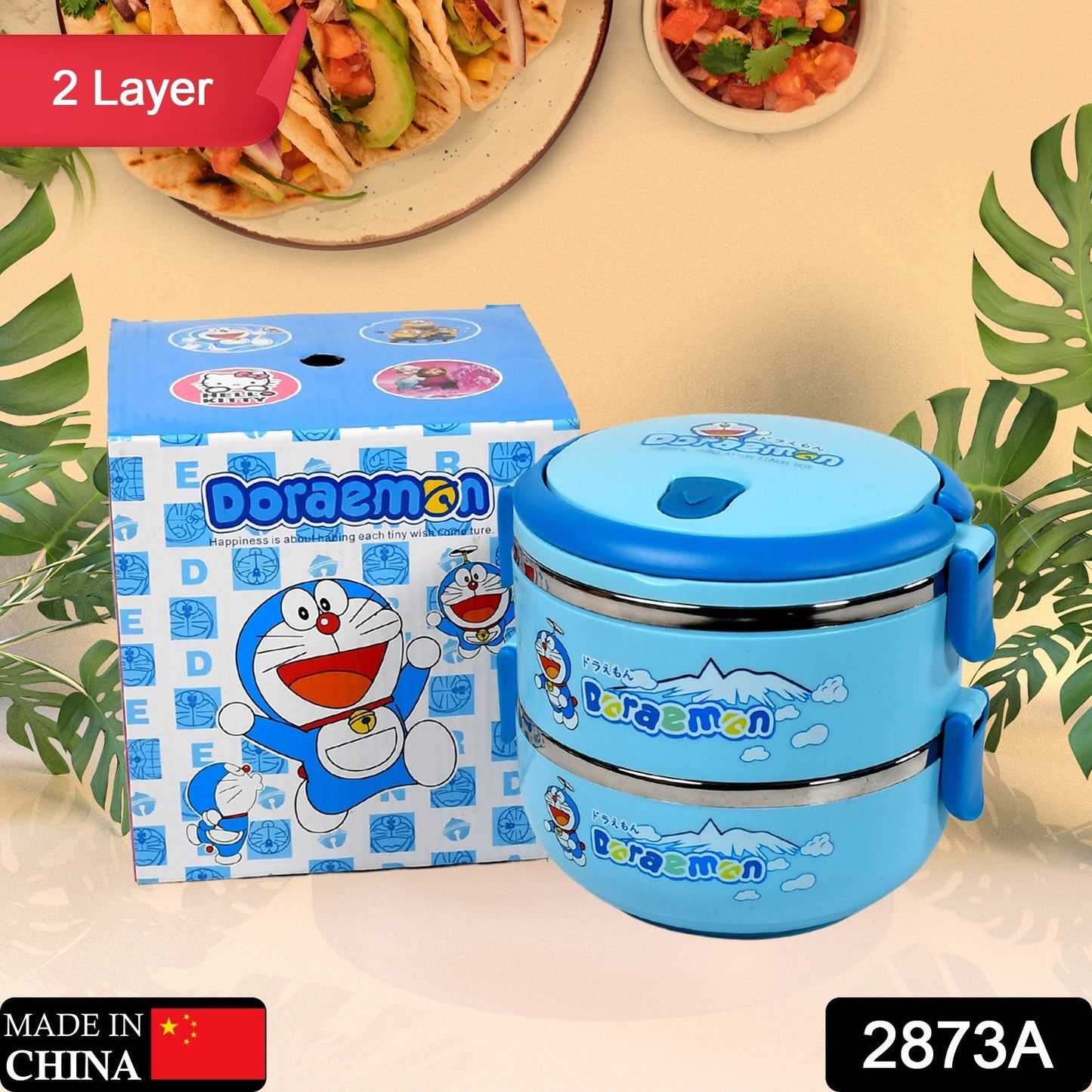 2873A Doraemon 2layer Lunch Box Steel High Quality  2 Layer Tiffin Box For Home , Office & School Use DeoDap