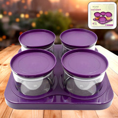 5550 Airtight Plastic 4 Pc Storage Container Set, With Tray Dry Fruit Plastic Storage Container Tray Set With Lid & Serving Tray For Kitchen