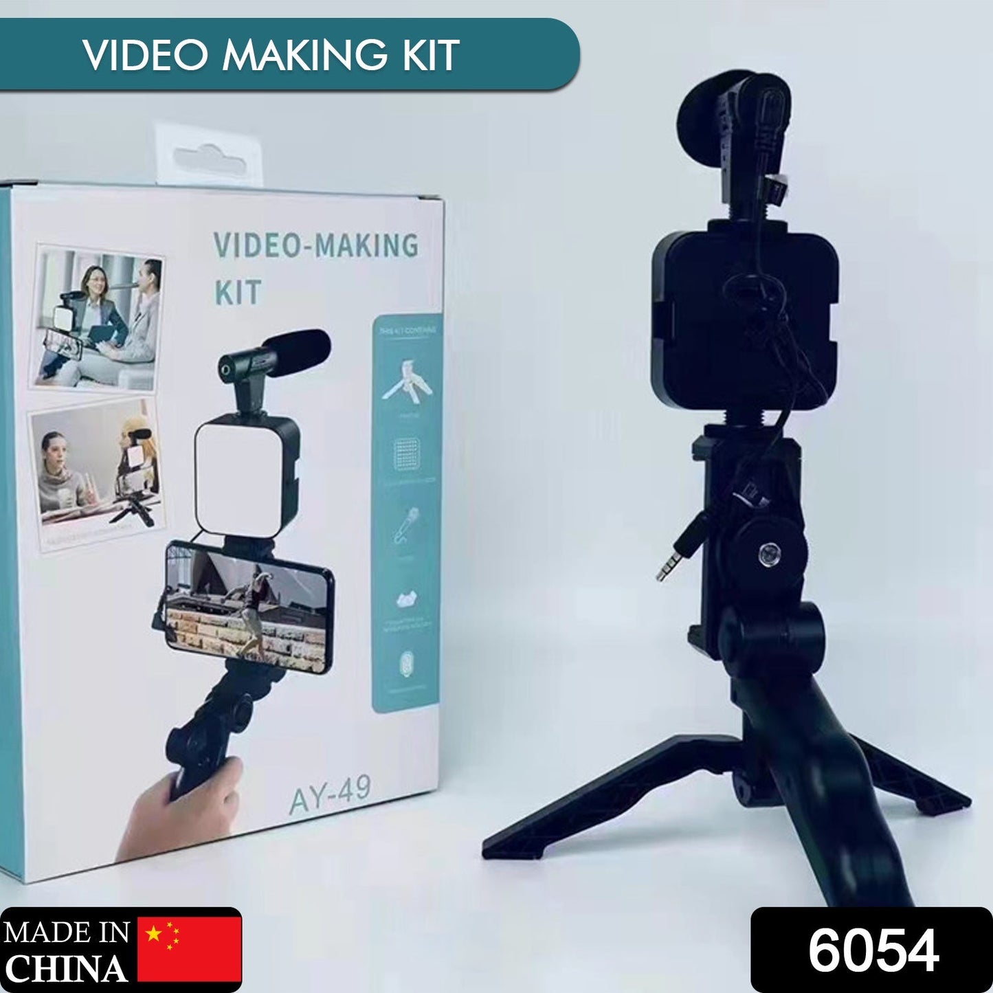 6054 Vlogging Kit for Video Making with Mic Mini Tripod Stand, LED Light & Phone Holder Clip for Making Videos DeoDap