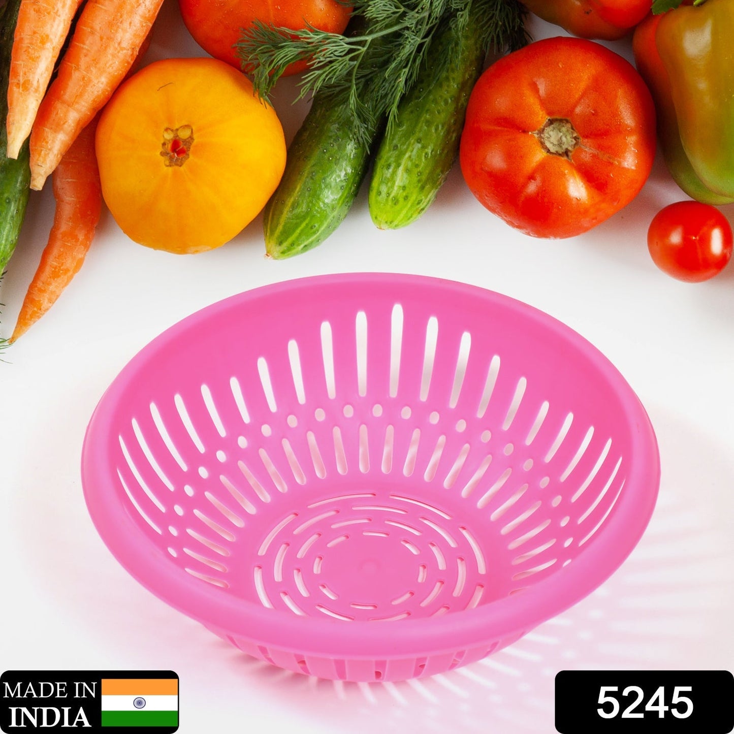 5245 Round Unbreakable Plastic Basket with Handle, Organizers & Storage Basket for Fish, Fruit, Vegetable, Multipurpose Use ( MOQ = 10 ) DeoDap