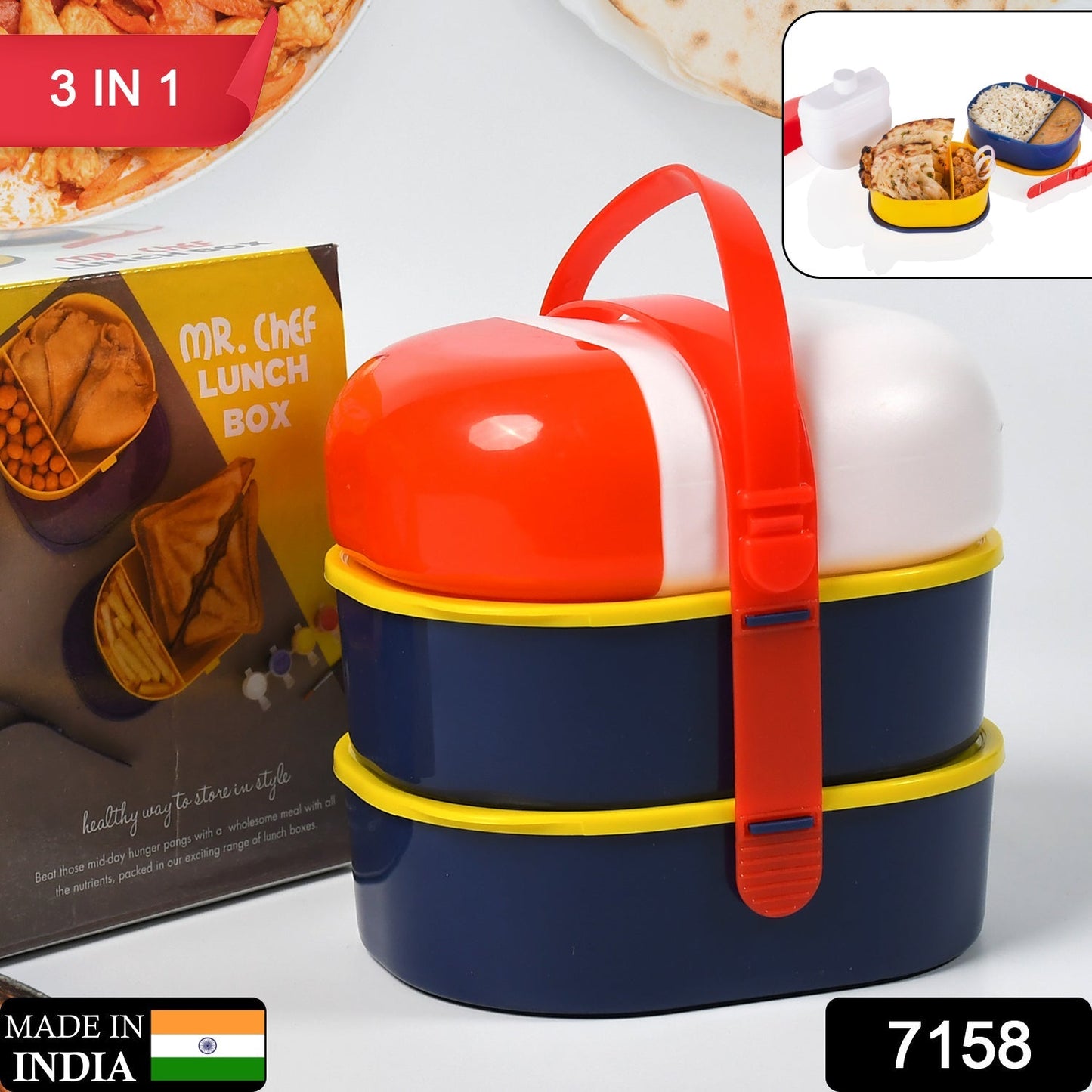 7158 Mr. Chef Smart Lunch Box Capsule shape strap-on lunch box with water bottle and handle DeoDap