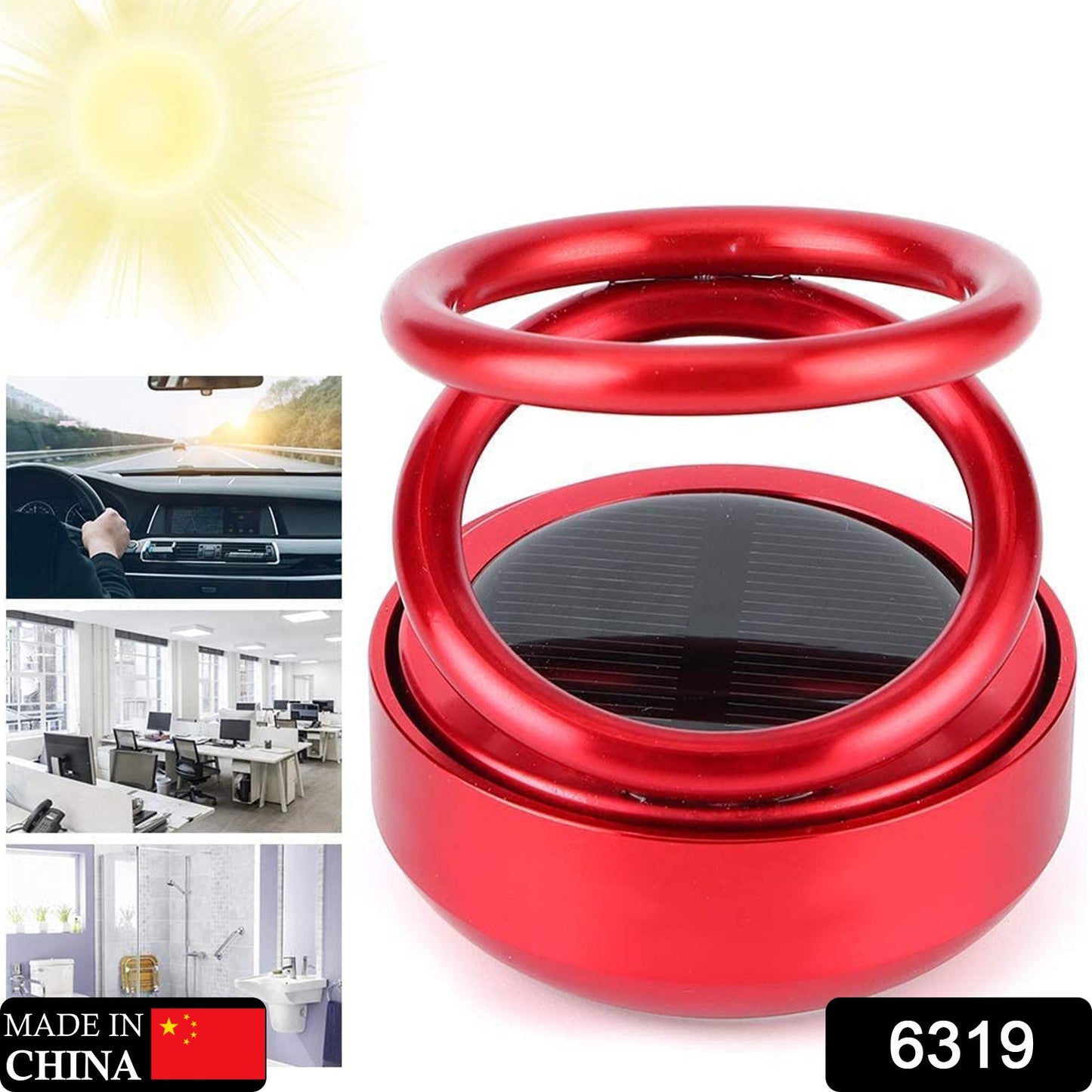 6319 Solar Power Car Aroma Diffuser 360°Double Ring Rotating Design, Car Fragrance Diffuser, Car Perfume Air Freshener for Dashboard Home Office DeoDap