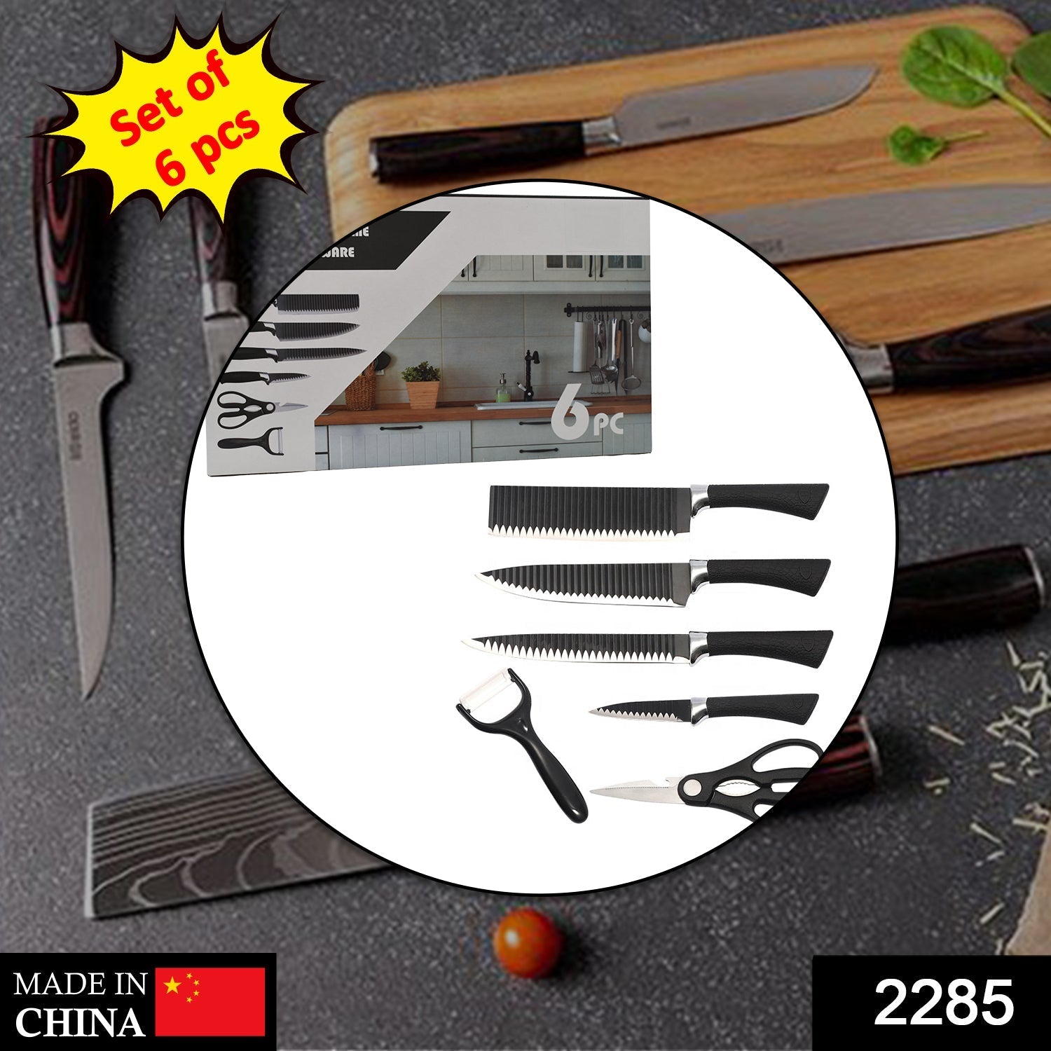 2285 Stainless Steel Knife Set With Chef Peeler And Scissor (6 Pieces) DeoDap