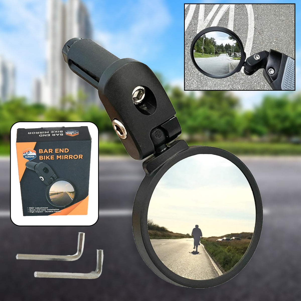 8505 Bar End Bike Mirror, Safe Rearview Mirror 360° Rotatable & Foldable Safety Bicycle Rear View Mirror, Mirror Durable Bike Mirror (1 Pc)