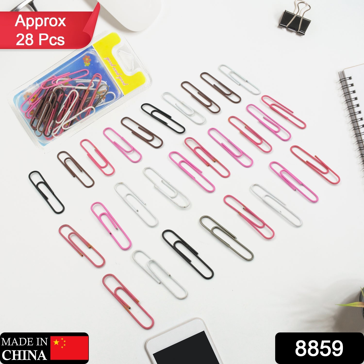 8859 MultiPurpose Assorted Color Coated Paper Clips, Assorted Sizes, Durable & Rustproof, Colored Paper Clips for Paperwork, DIY Work, classify Documents, Bookmark, Snacks Bag Clips, Suitable for Home, School, Office (Approx 28 Pcs)
