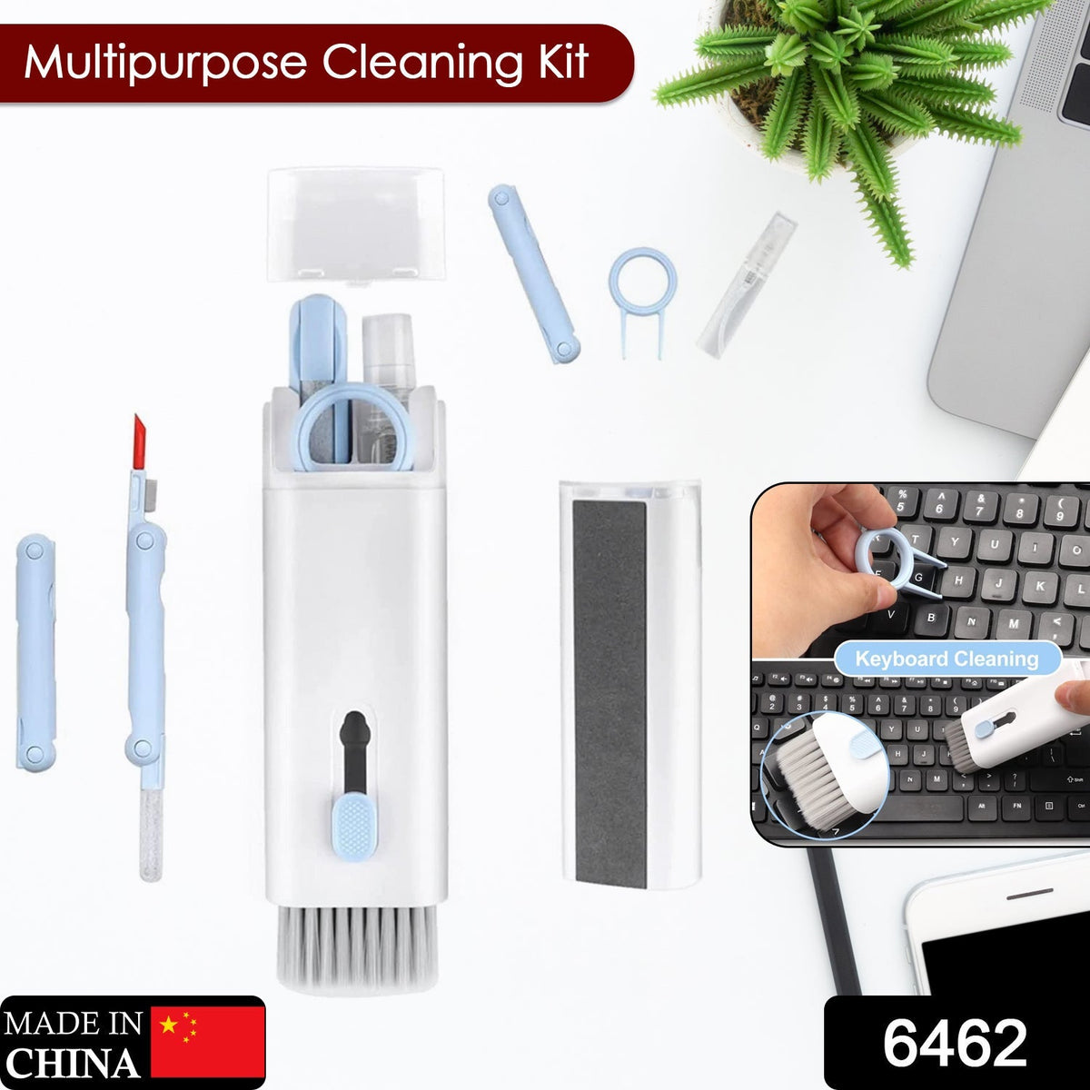 6462 7 in 1 Electronic Cleaner kit, Cleaning Kit for Monitor Keyboard Airpods, Screen Dust Brush Including Soft Sweep, Swipe, Airpod Cleaner Pen, Key Puller and Spray Bottle DeoDap