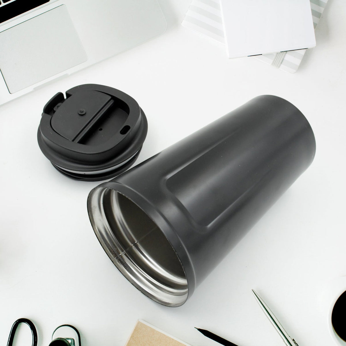 12512 Inside Stainless Steel & Outside Plastic Vacuum Insulated  Insulated Coffee Cups Double Walled Travel Mug, Car Coffee Mug with Leak Proof Lid Reusable Thermal Cup for Hot Cold Drinks Coffee, Tea (1 Pc)