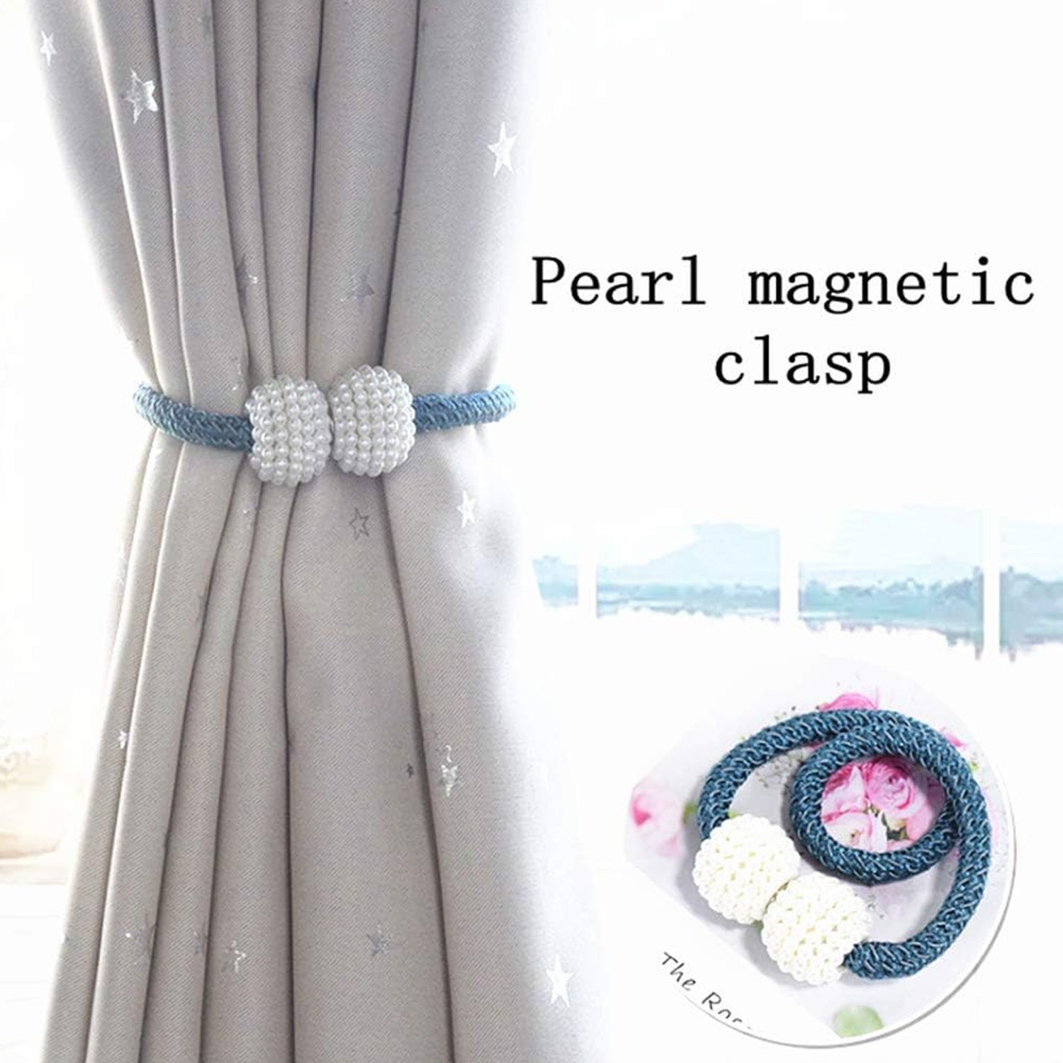 6493 Home Magnetic Curtain Tiebacks, Straps, Buckle, Clips Rope Straps Window Curtain Bracket Decoration, Pearl Decorative Rope Holdback Holder for Window (2 Pc)