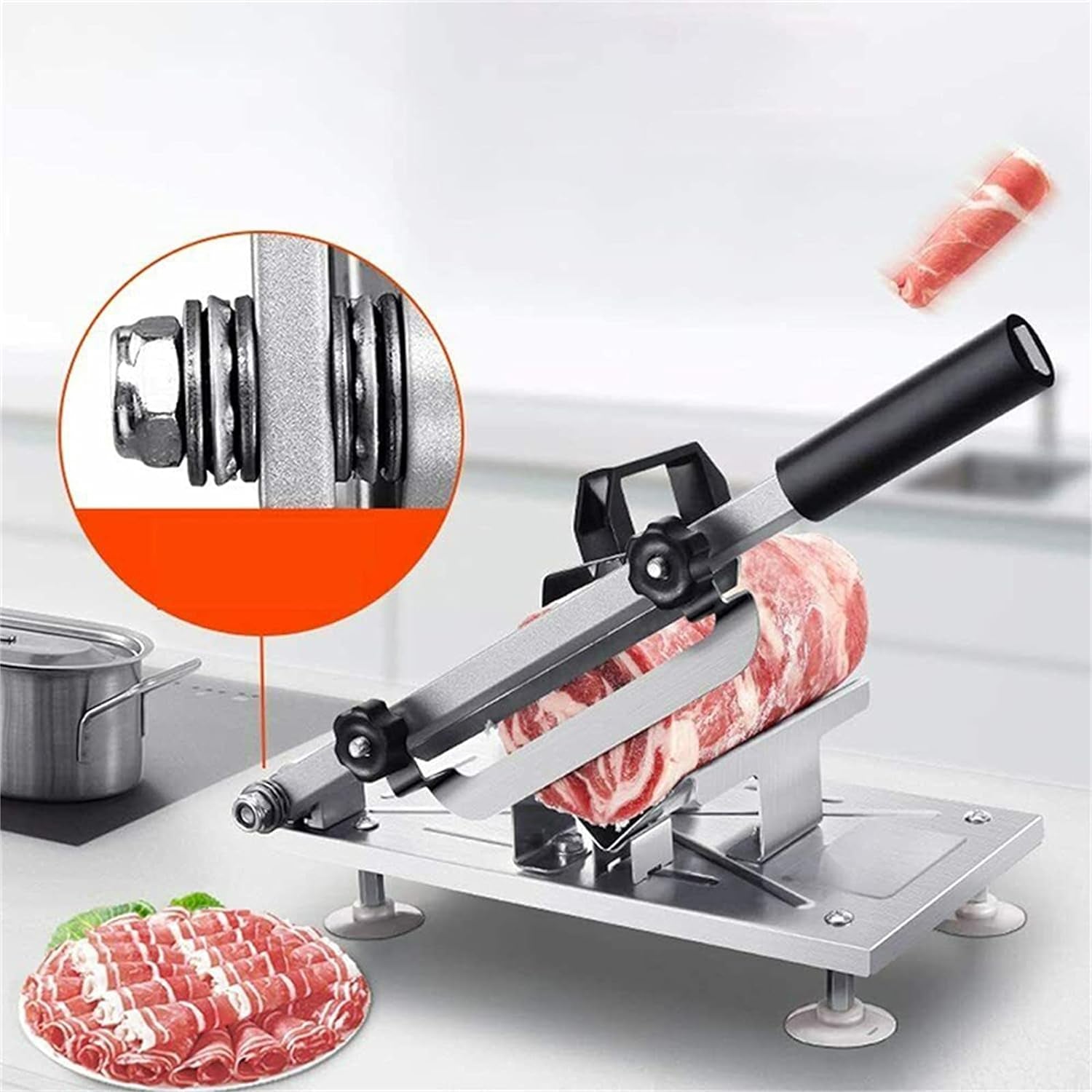 5807 Meat Slicer Beef Slicing Machine Mutton Cutter Stainless Steel | Alloy Steel Blade Stainless Steel Body Anti-Rust Labor-Saving Washable for Beef, Vegetables, Fruits