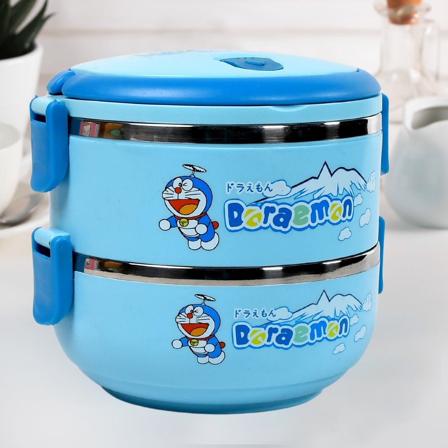 2873A Doraemon 2layer Lunch Box Steel High Quality  2 Layer Tiffin Box For Home , Office & School Use DeoDap