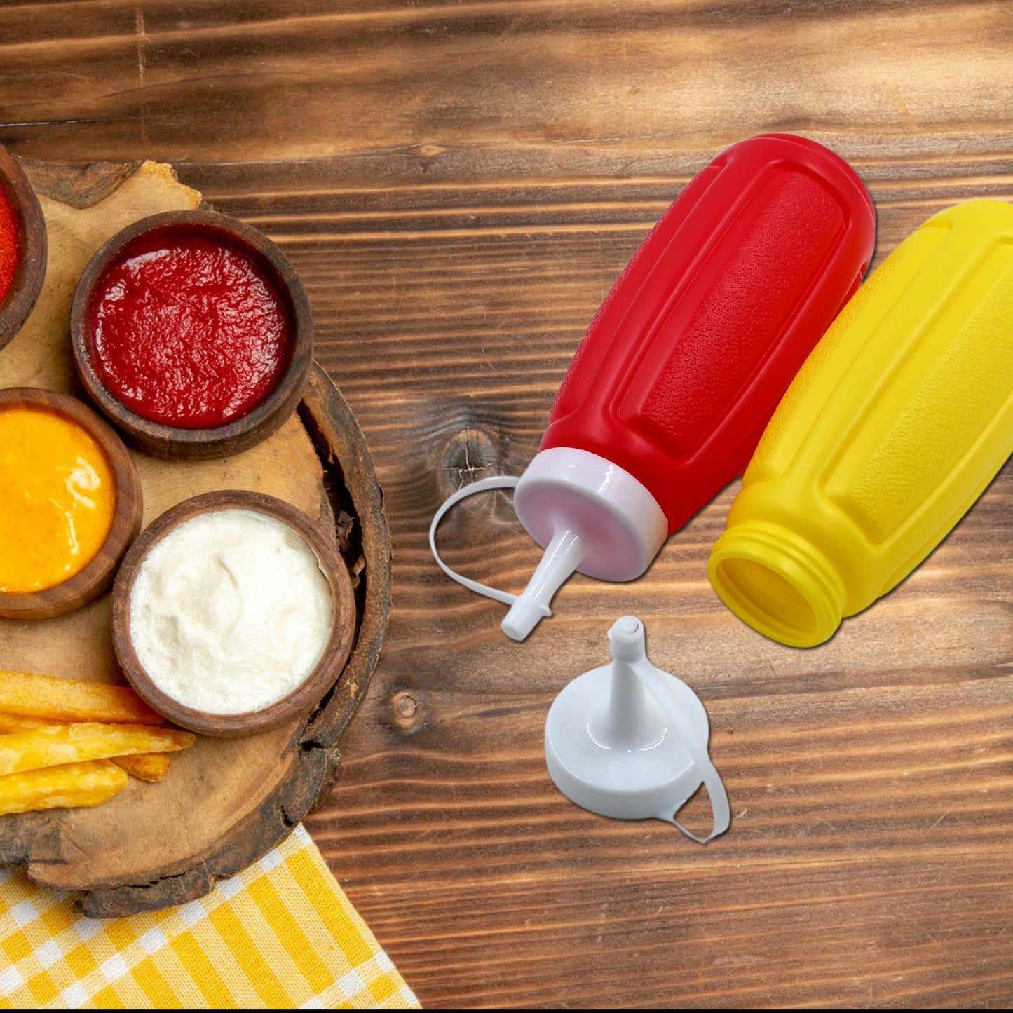 5946 Plastic Squeeze Bottle Ketchup Mustard Honey Sauce Dispenser Bottle ( 2 Pc Set )