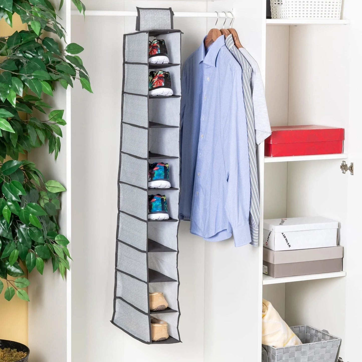 6742 10tier Multipurpose Storage Rack, Foldable, Collapsible Fabric Wardrobe Organiser for Clothes DeoDap