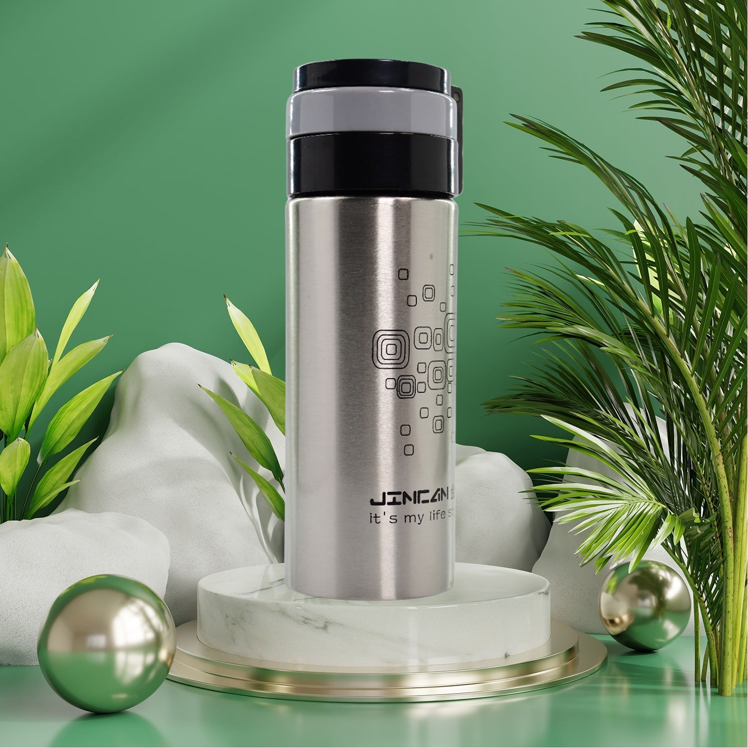 6450 450Ml STAINLESS STEEL WATER BOTTLE WITH RING CAP FOR MEN WOMEN KIDS | THERMOS FLASK | REUSABLE LEAK-PROOF THERMOS STEEL FOR HOME OFFICE GYM FRIDGE TRAVELLING DeoDap
