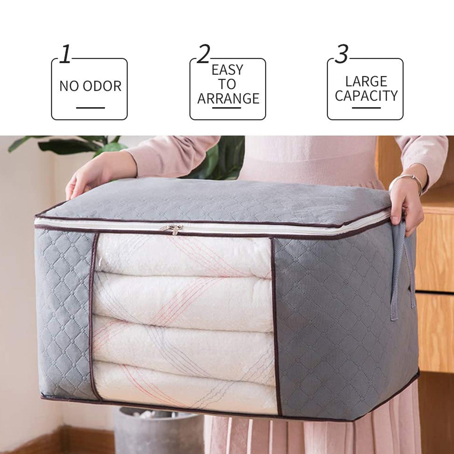 6262 Storage bag with Zipper and Space Saver Comforter bag, Pillow, Quilt, Bedding, Clothes, Blanket Storage Organizer Bag with Large Clear Window and Carry Handles for Closet. DeoDap