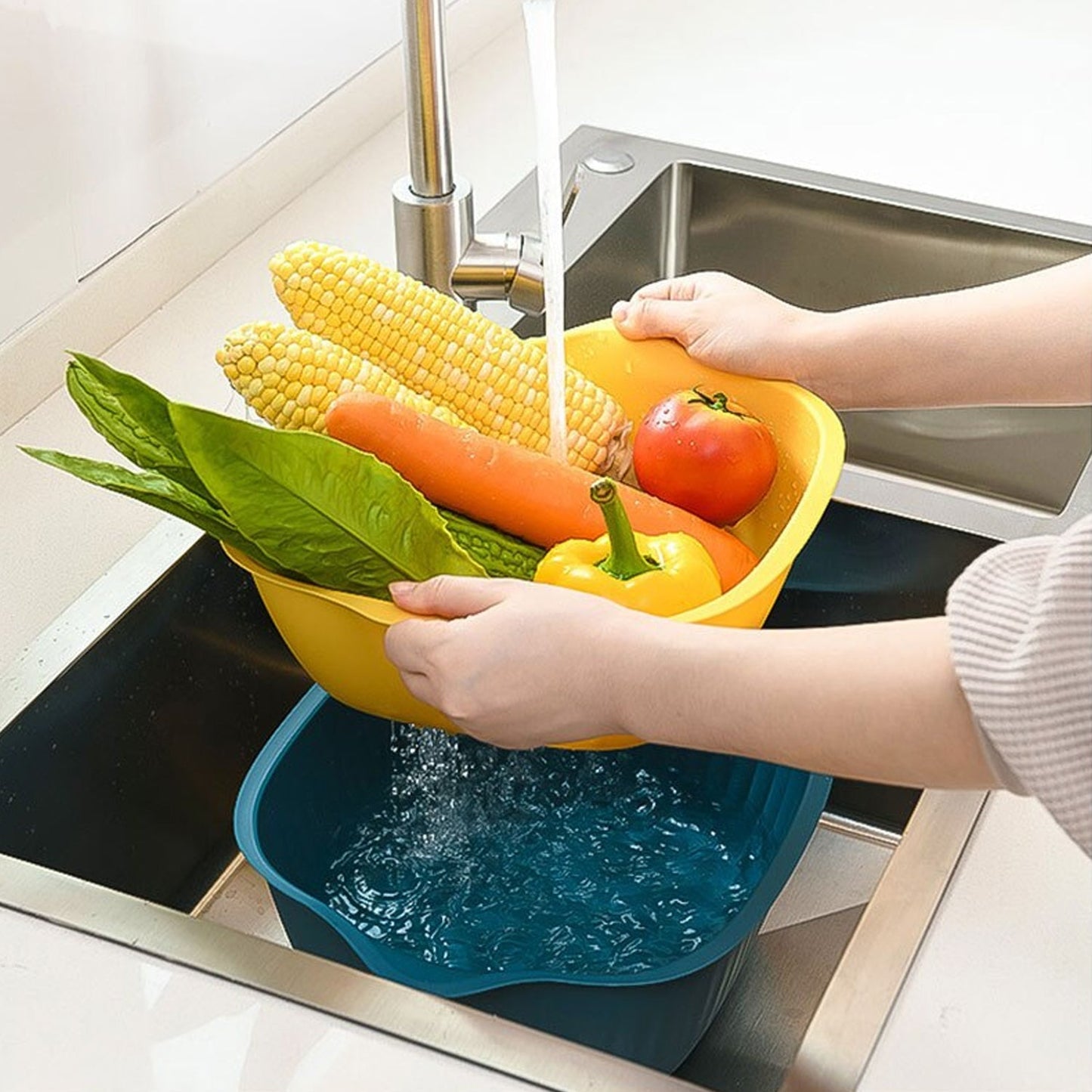 5228 Kitchen Bowl Plastic Washing Bowl and Strainer Drainer Basket For Home & Kitchen Use DeoDap