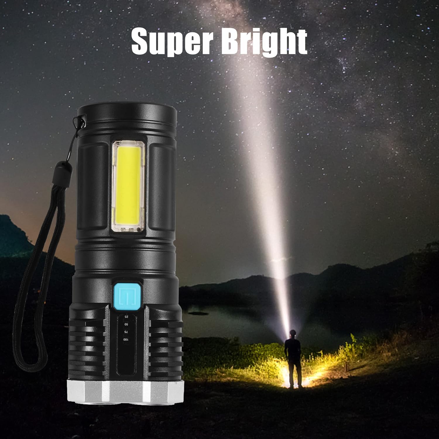 9370 Multifunctional Strong 4 LED Torch Light, Portable Rechargeable Flashlight Long Distance Beam Range 800 Lumens COB Light 4 Mode Emergency for Hiking, Walking, Camping (4 LED Torch)