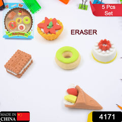 4171 3D Fast Food Fancy & Stylish Colorful Erasers, Mini Eraser Creative Cute Novelty Eraser for Children Different Designs Eraser Set for Return Gift, Birthday Party, School Prize, Fast Food Set Eraser ( 5 pc Set )
