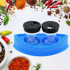 2287 2 in 1 Boat Shaped Stand Salt Pepper Shaker Container Set with Stand for Dining Table Moisture-Proof Plastic Cap Clear Heavy Plastic Material Dispensers for Home & Kitchen
