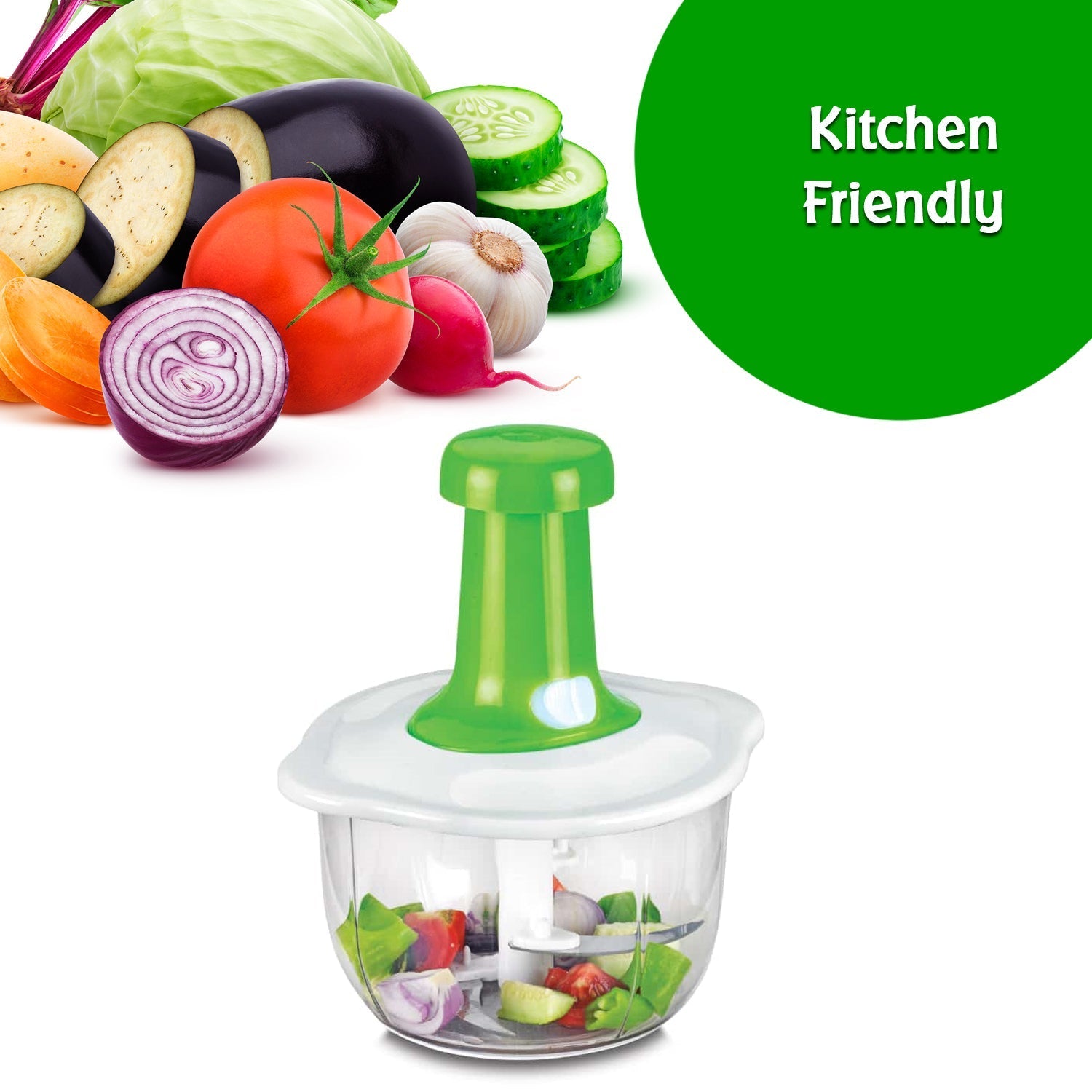 2464 Hand Press Fruits and Vegetable 2 in 1 Push Chopper for Kitchen, 3 Sharp Stainless Steel Blades (1600Ml) DeoDap