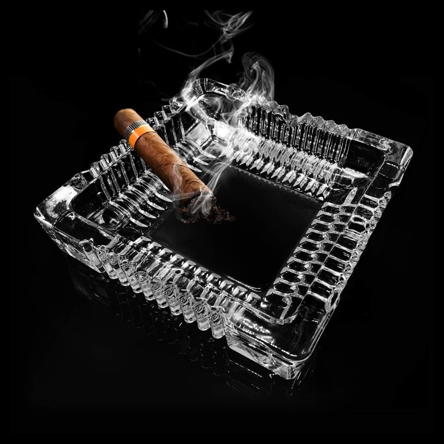 4062 Square Glass Misti Crystal Quality Cigar Cigarette Ashtray Round Tabletop for Home Office Indoor Outdoor Home Decor DeoDap