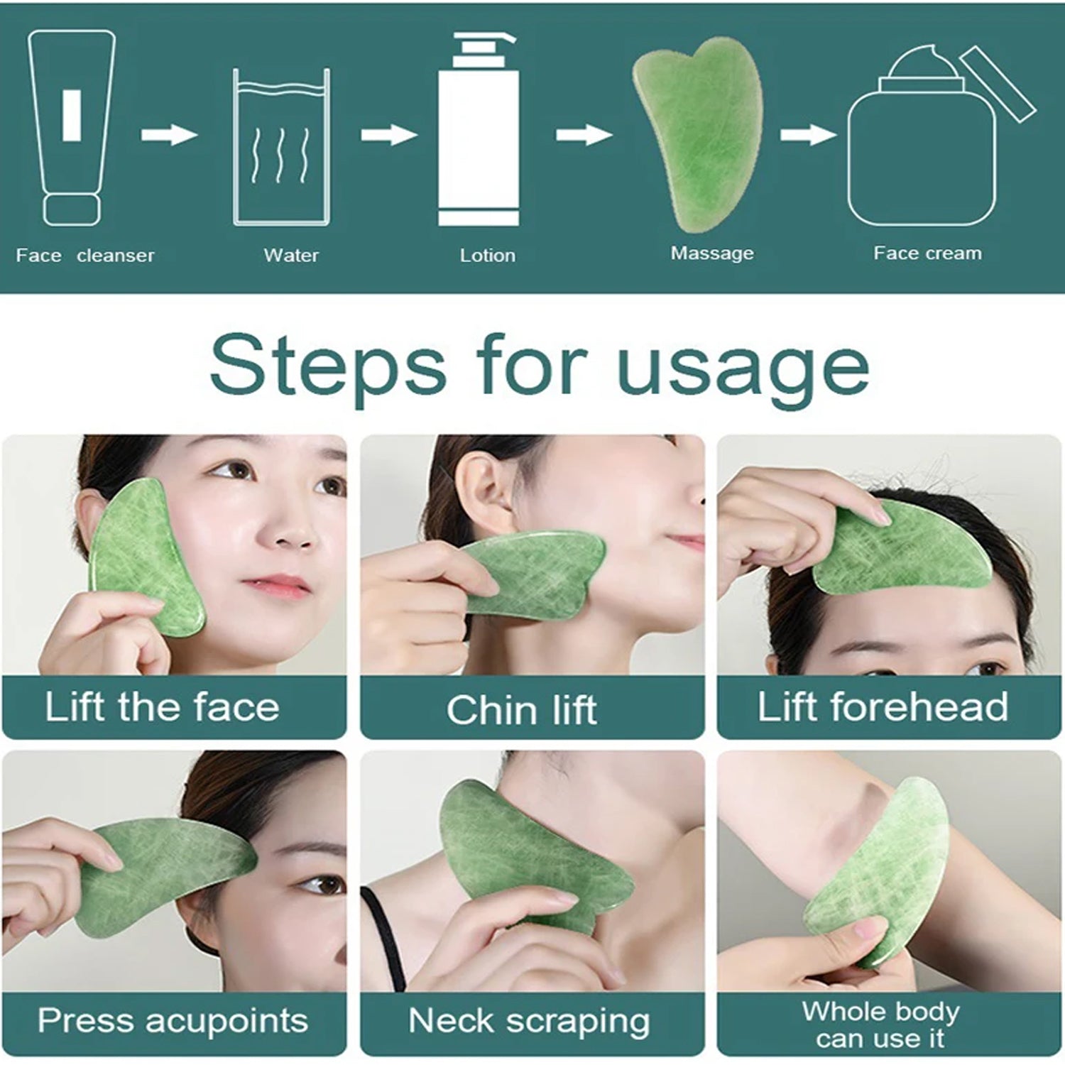 0318 Gua Sha Stone and Anti Aging Jade Roller Massager for Face Massage Natural Face Skincare Massager & Face Roller Massager for Women | Face Shaper Jade Roller and Gua Sha Set for Glowing Skin