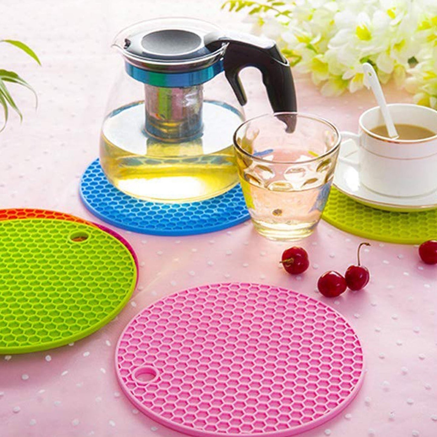 4846 4 Pc Silicon Hot Mat For Placing Hot Vessels And Utensils Over It Easily Without Having Any Visible Marks On Surfaces. DeoDap