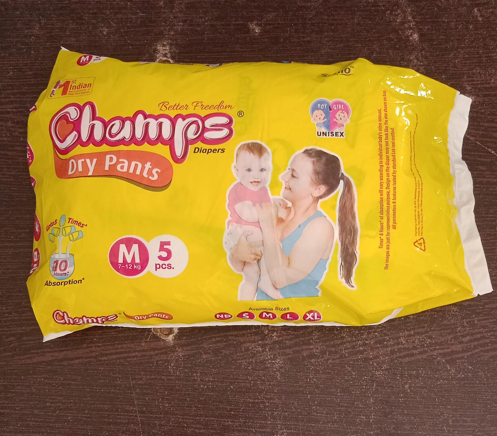 0973 Medium Champs Dry Pants Style Diaper- Medium (5 pcs) Best for Travel  Absorption, Champs Baby Diapers, Champs Soft and Dry Baby Diaper Pants (M, 5 Pcs )