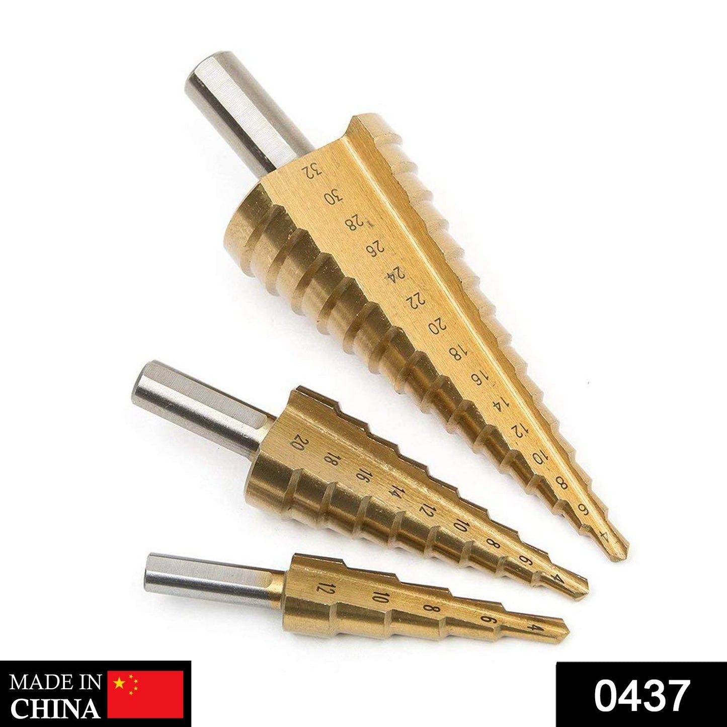 437 -3X Large HSS Steel Step Cone Drill Titanium Bit Set Hole Cutter (4-32, 4-20, 4-12mm) DeoDap