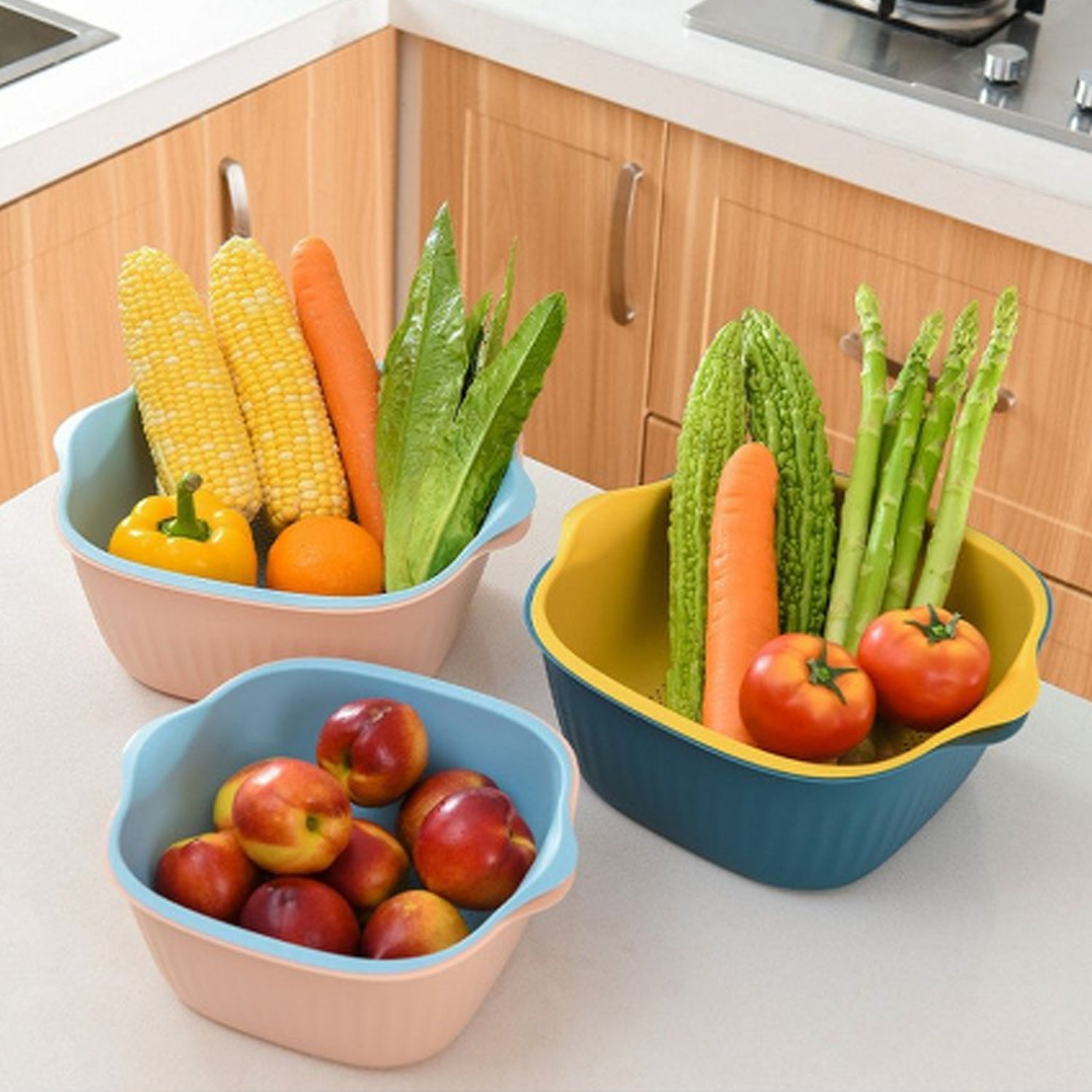 5228 Kitchen Bowl Plastic Washing Bowl and Strainer Drainer Basket For Home & Kitchen Use DeoDap